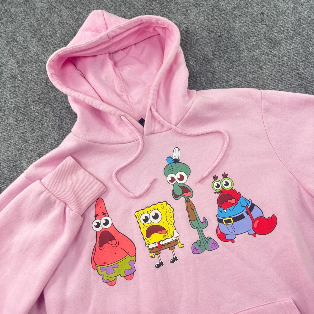 Nickelodeon SpongeBob Hoodie M Pink Graphic Characters Fleece Pullover Womens
